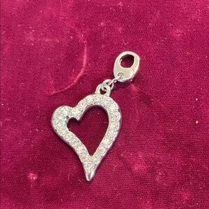 Silver Heart Charm Pendant with Rhinestones for Necklace Bracelet‎ Jewelry
